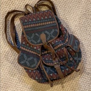 Tribal print brown backpack